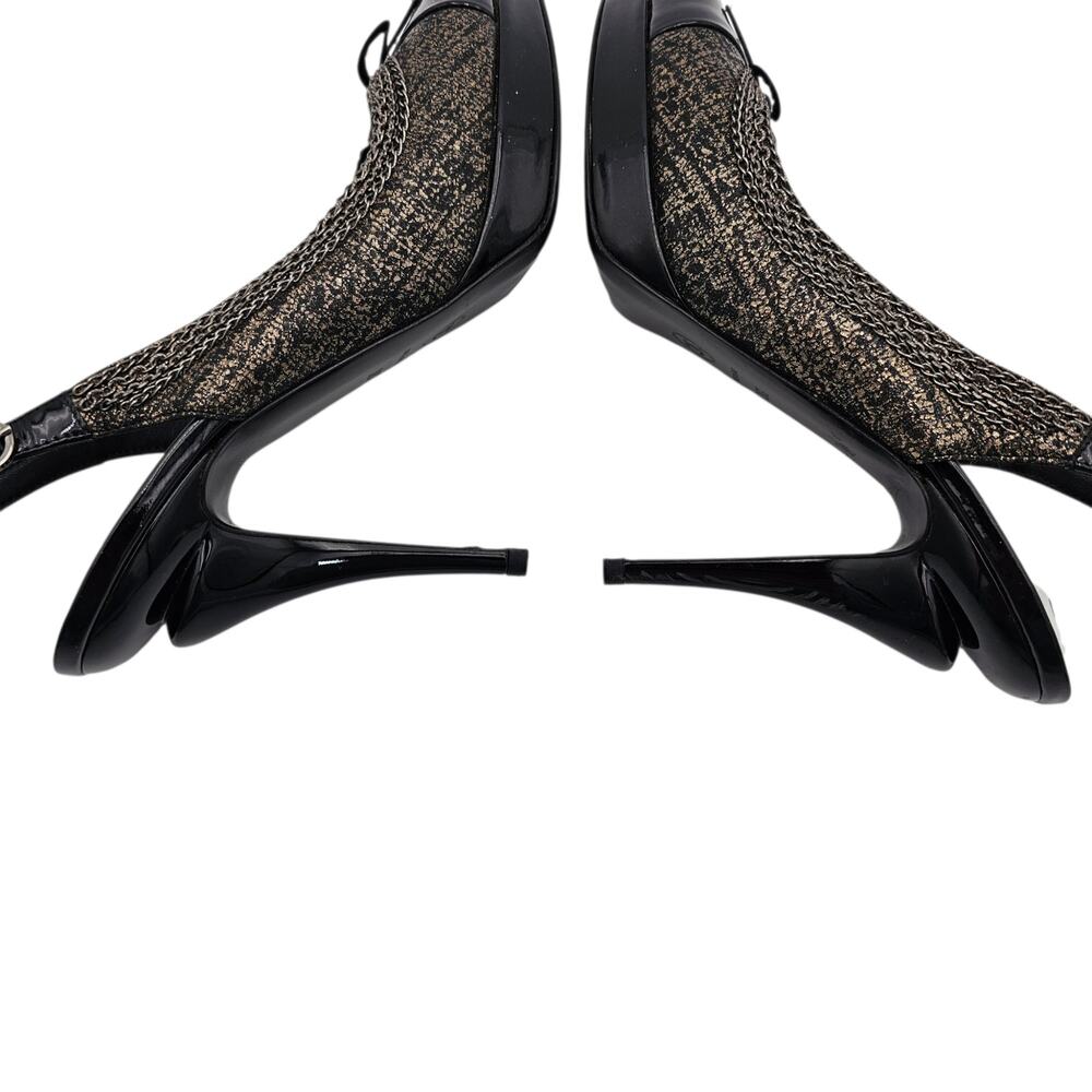 Chanel CC Slingback Chain Heel Pump Black Patent Vintage Gold Size 38.5 US 7.5 8 - Picture 7 of 15